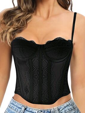 Black Lace Corset Crop Top Women’s Y2K Whimsigoth Bustier Night Out Party Cami M